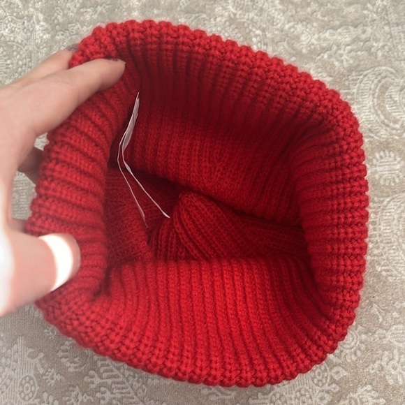 NWOT Coach Ribbed Knit Patch Beanie Sport Red Winter Cap Cuffed Hat main image 4